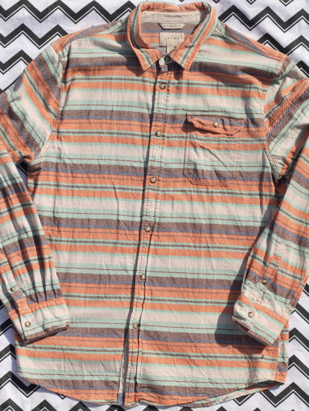 -L- JACHS Cotton Button Down | Flannel Mens Casual Striped Shirt | Classic Fit